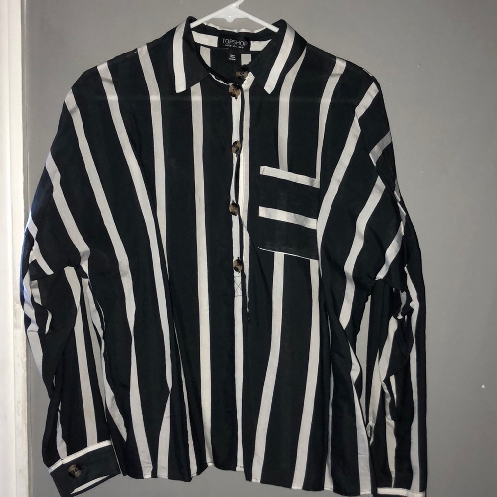 Topshop Black and White Striped Blouse